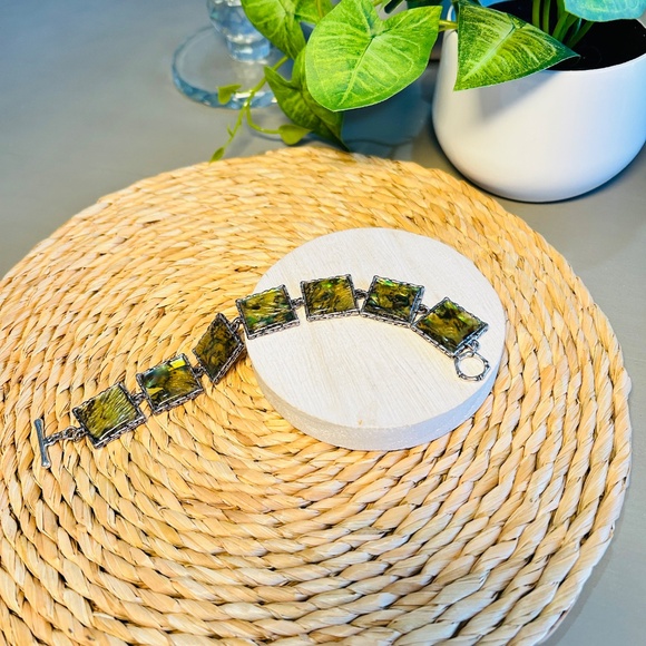 Vintage Abalone Shell Panel Link Bracelet with Silver Tone Toggle Close. - Picture 7 of 15